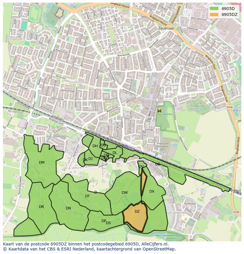 Afbeelding van het postcodegebied 6905 DZ op de kaart.