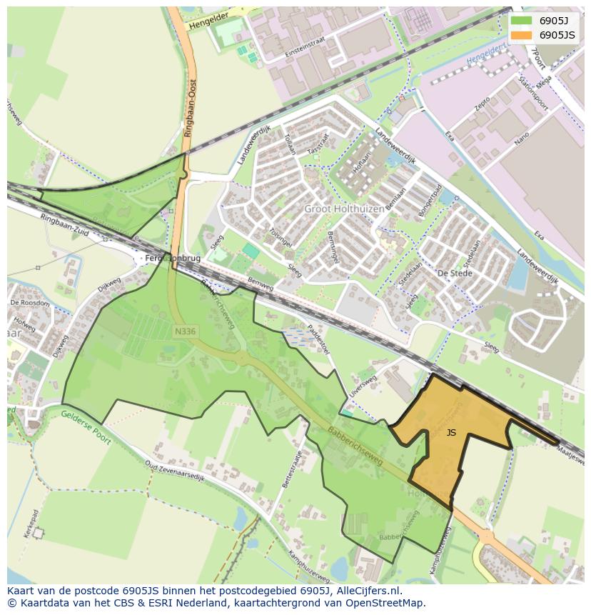 Afbeelding van het postcodegebied 6905 JS op de kaart.