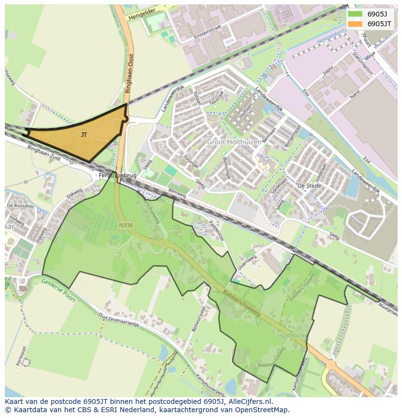 Afbeelding van het postcodegebied 6905 JT op de kaart.