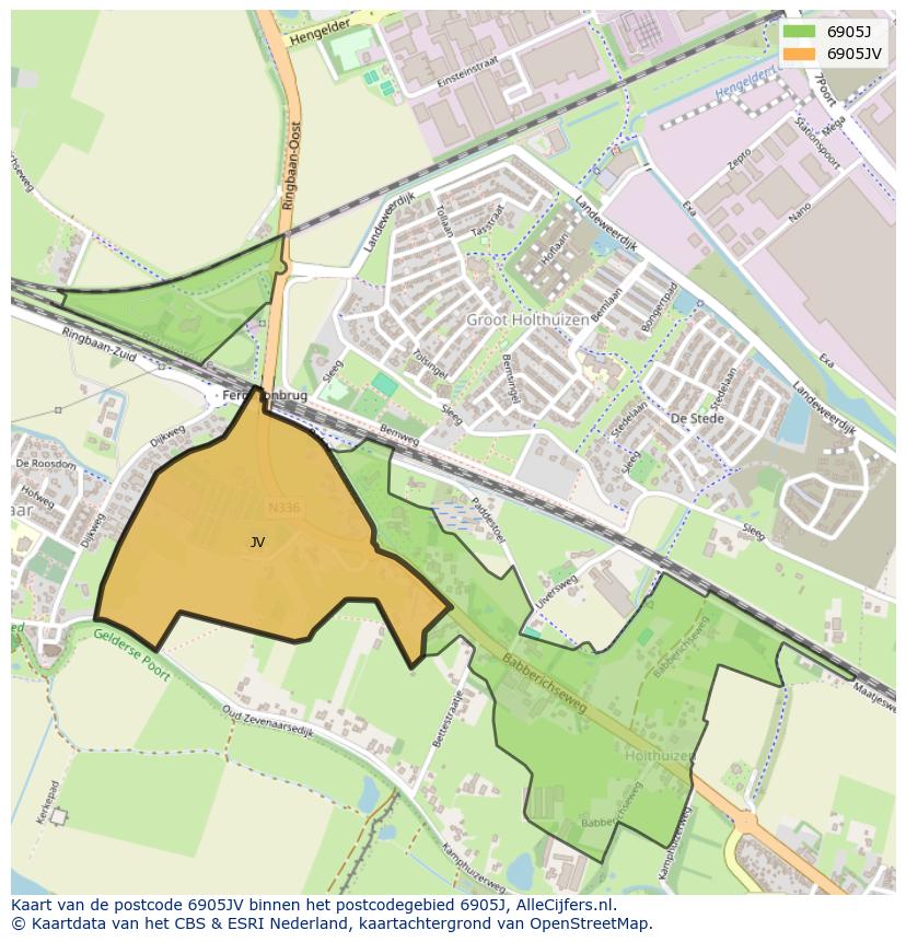 Afbeelding van het postcodegebied 6905 JV op de kaart.