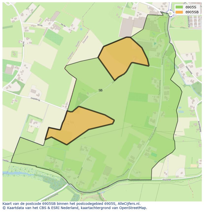 Afbeelding van het postcodegebied 6905 SB op de kaart.