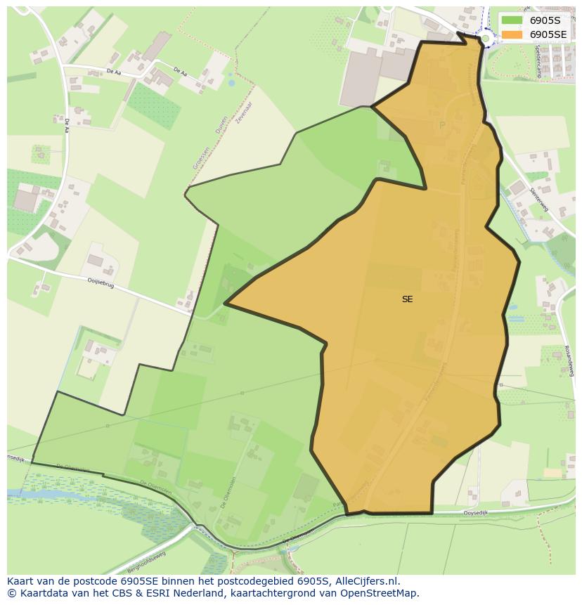 Afbeelding van het postcodegebied 6905 SE op de kaart.