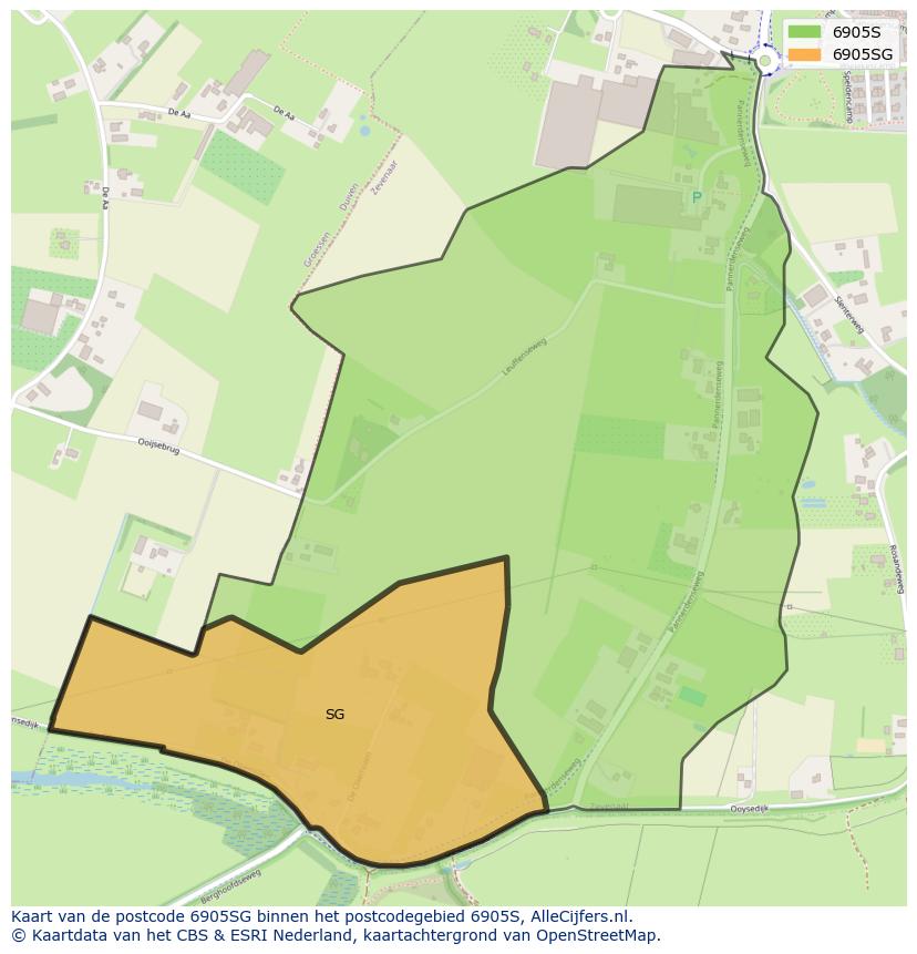 Afbeelding van het postcodegebied 6905 SG op de kaart.