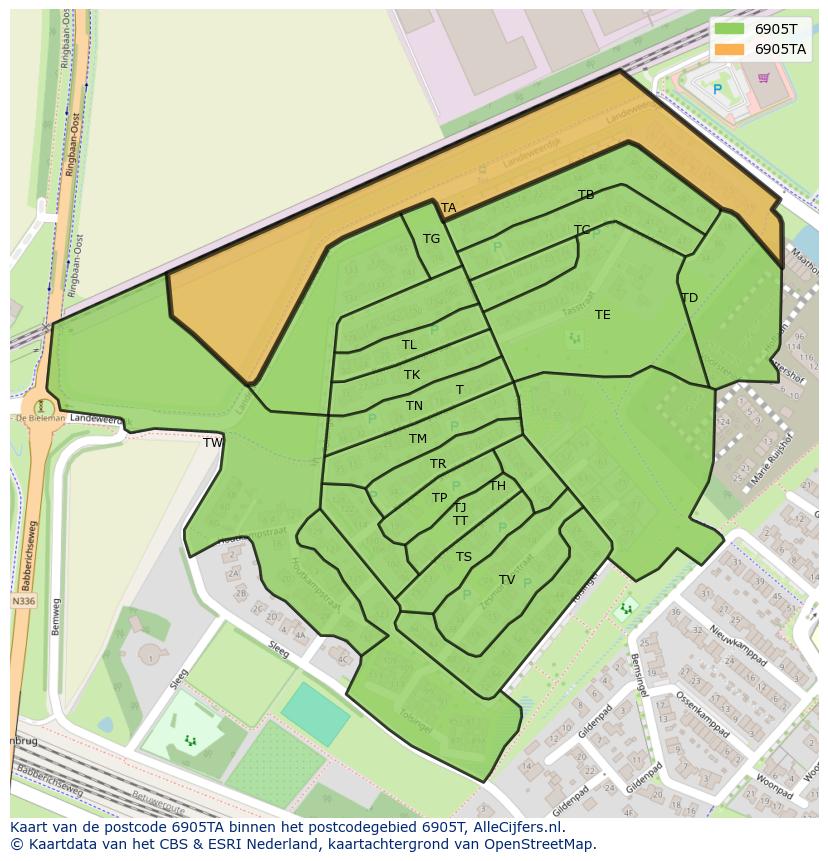 Afbeelding van het postcodegebied 6905 TA op de kaart.