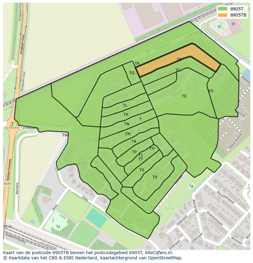 Afbeelding van het postcodegebied 6905 TB op de kaart.