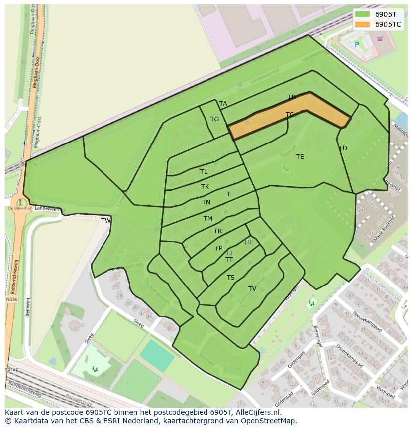 Afbeelding van het postcodegebied 6905 TC op de kaart.