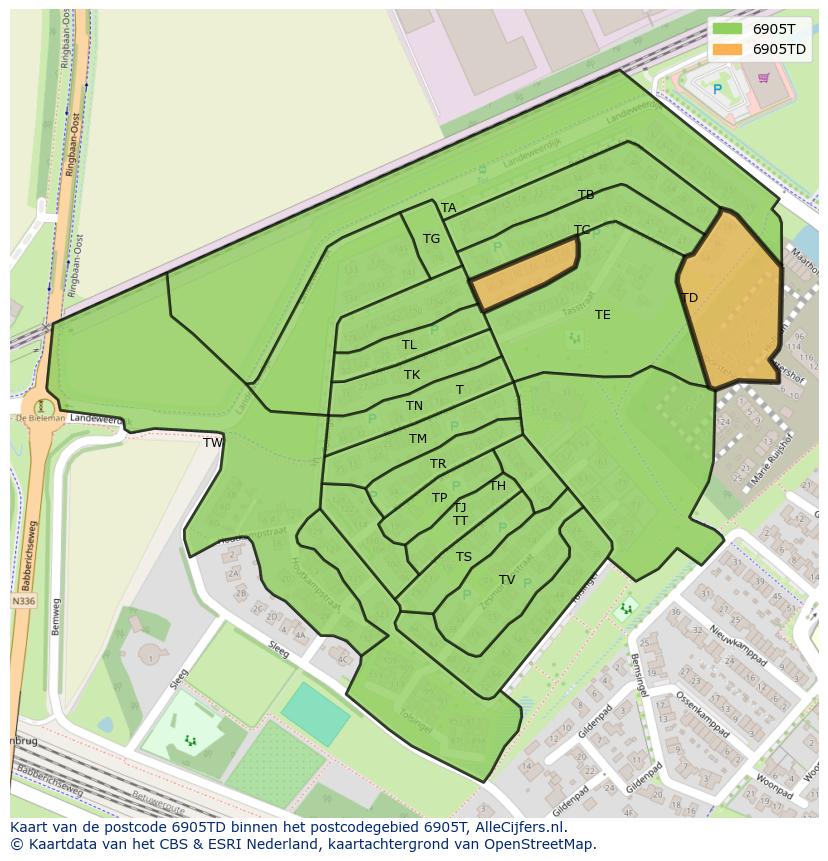 Afbeelding van het postcodegebied 6905 TD op de kaart.