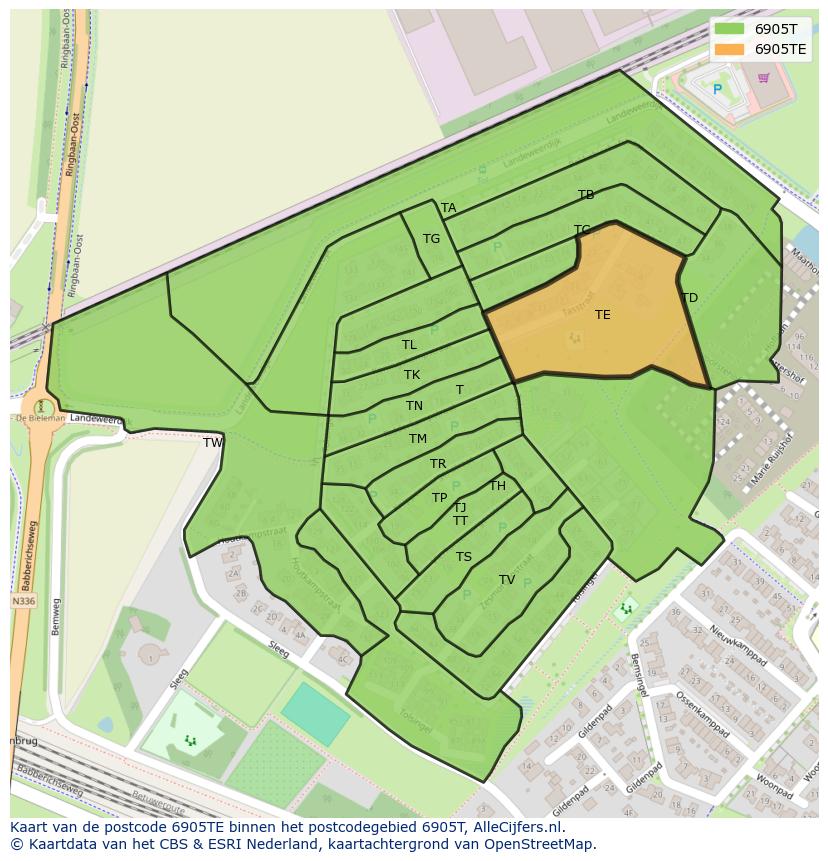 Afbeelding van het postcodegebied 6905 TE op de kaart.
