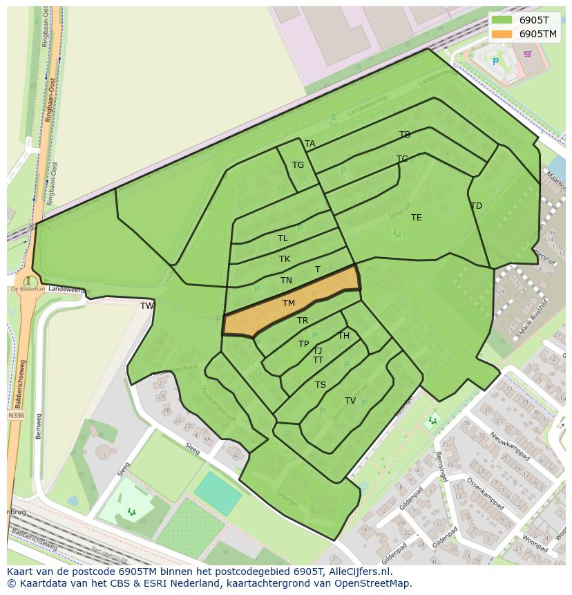 Afbeelding van het postcodegebied 6905 TM op de kaart.