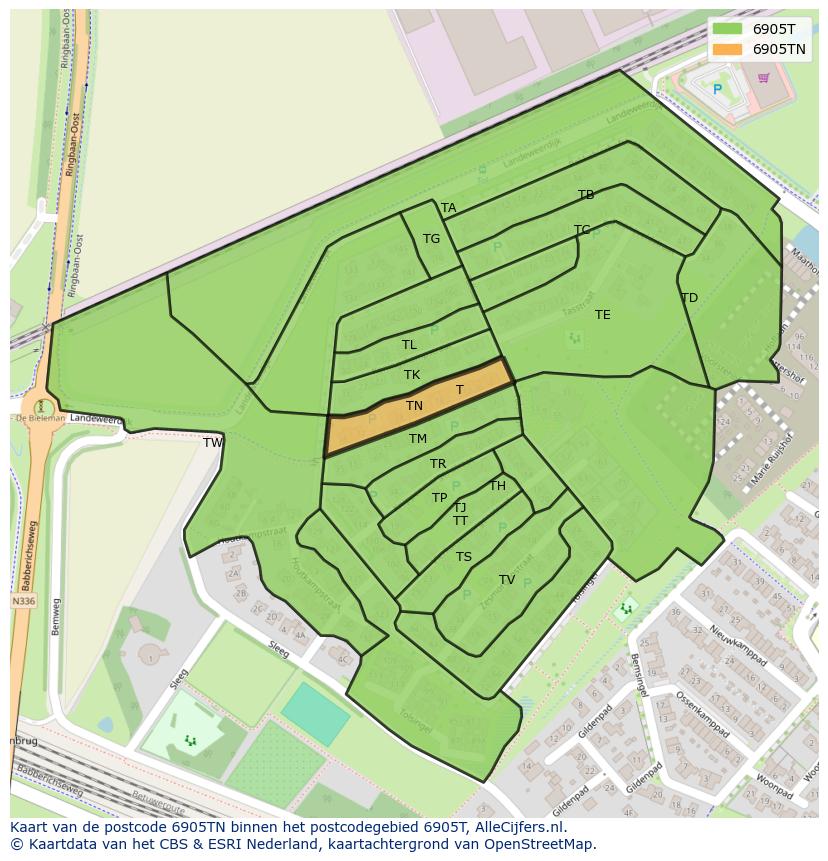 Afbeelding van het postcodegebied 6905 TN op de kaart.