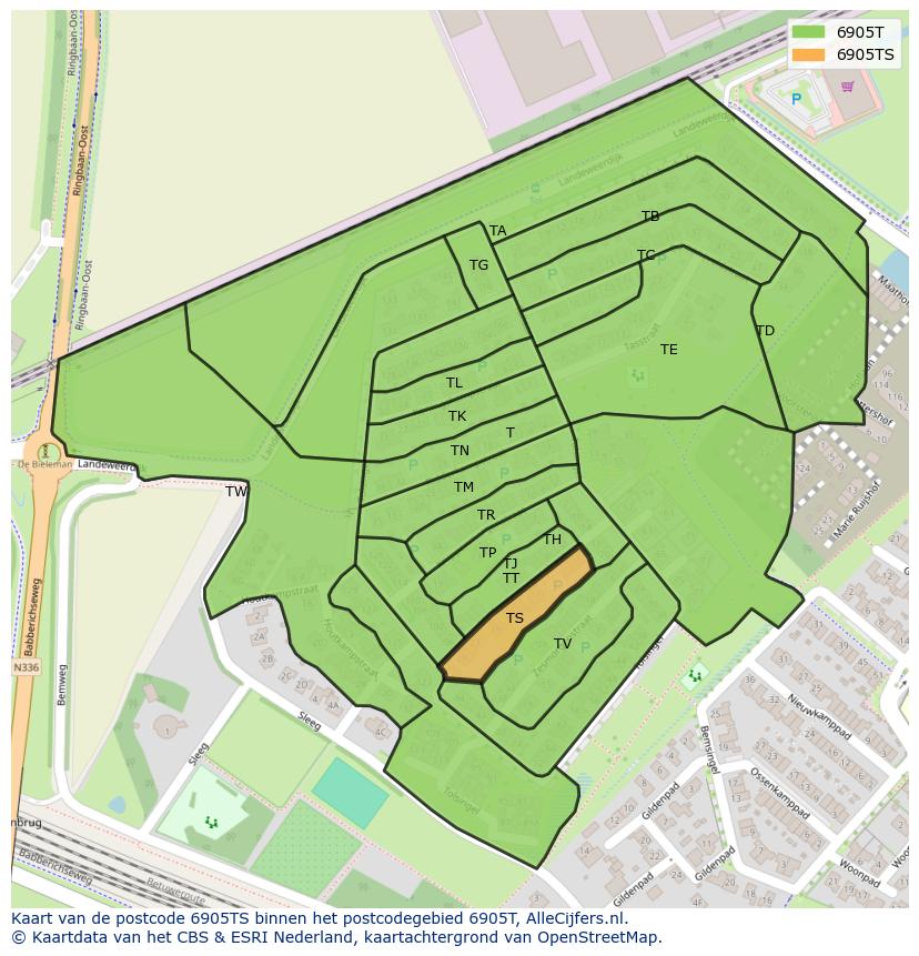Afbeelding van het postcodegebied 6905 TS op de kaart.