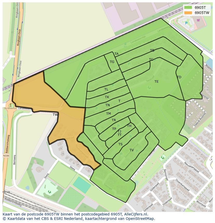Afbeelding van het postcodegebied 6905 TW op de kaart.