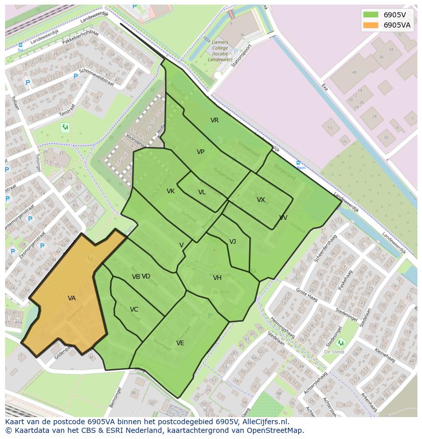 Afbeelding van het postcodegebied 6905 VA op de kaart.