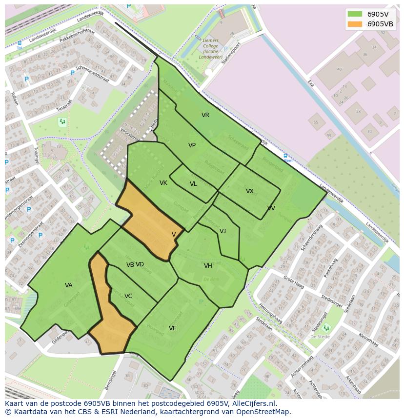 Afbeelding van het postcodegebied 6905 VB op de kaart.
