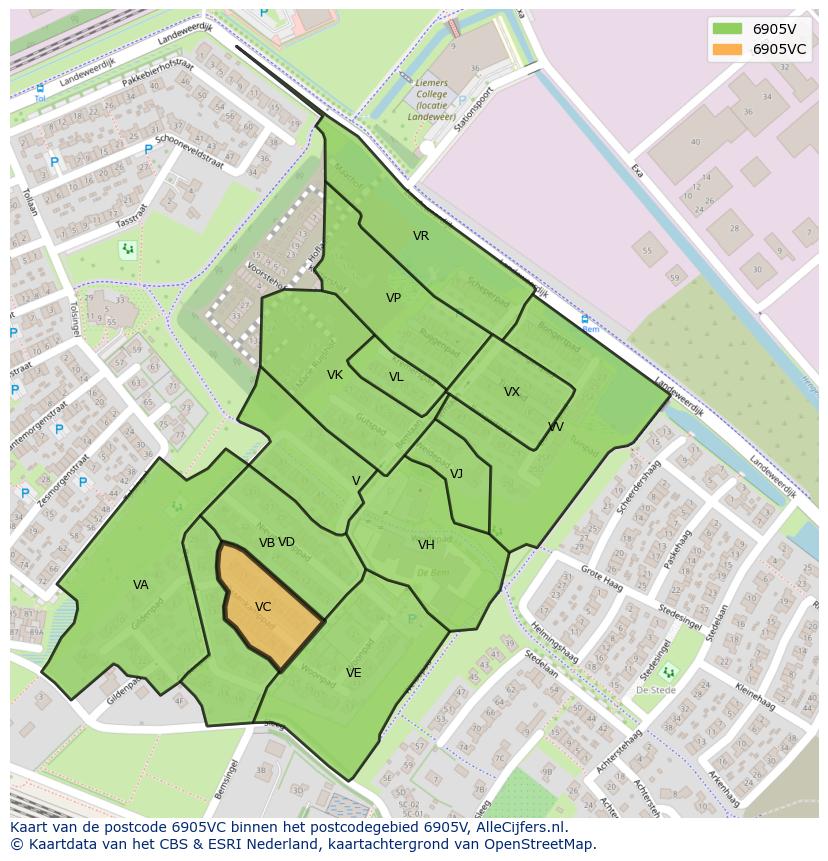Afbeelding van het postcodegebied 6905 VC op de kaart.