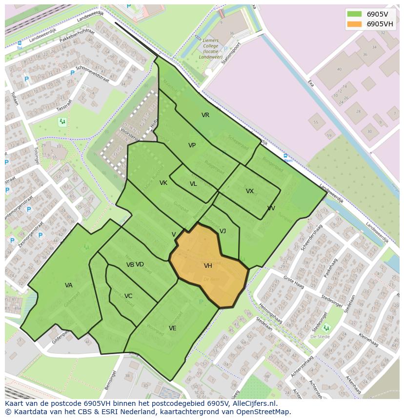 Afbeelding van het postcodegebied 6905 VH op de kaart.