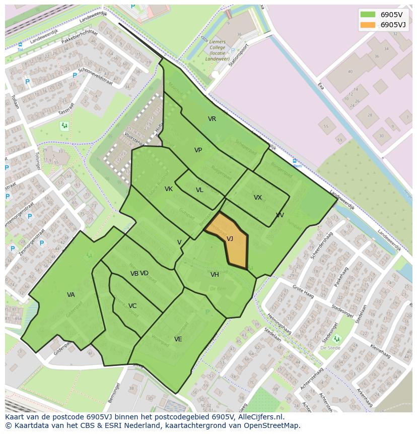 Afbeelding van het postcodegebied 6905 VJ op de kaart.