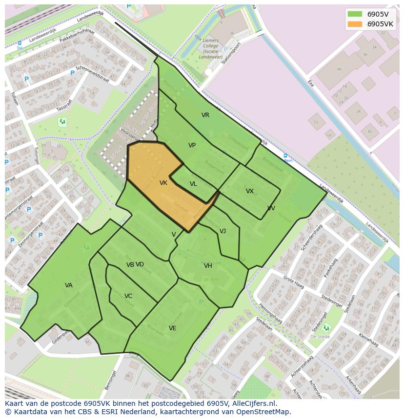 Afbeelding van het postcodegebied 6905 VK op de kaart.