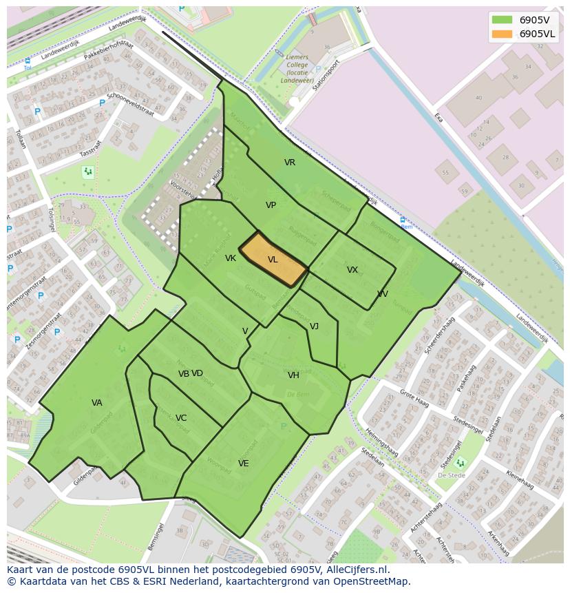 Afbeelding van het postcodegebied 6905 VL op de kaart.