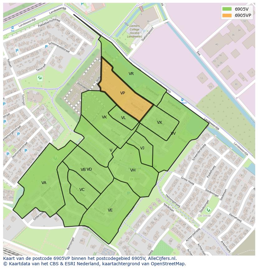 Afbeelding van het postcodegebied 6905 VP op de kaart.