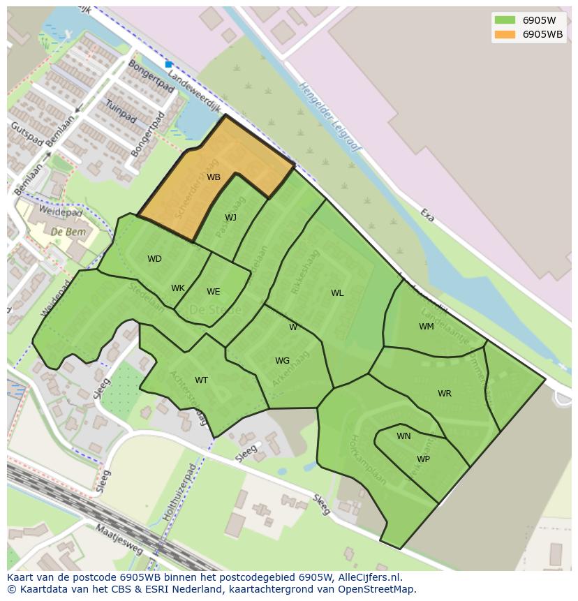 Afbeelding van het postcodegebied 6905 WB op de kaart.