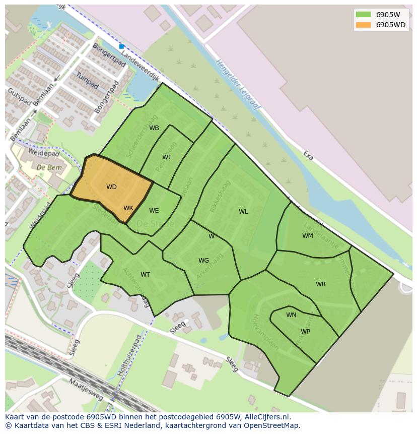 Afbeelding van het postcodegebied 6905 WD op de kaart.