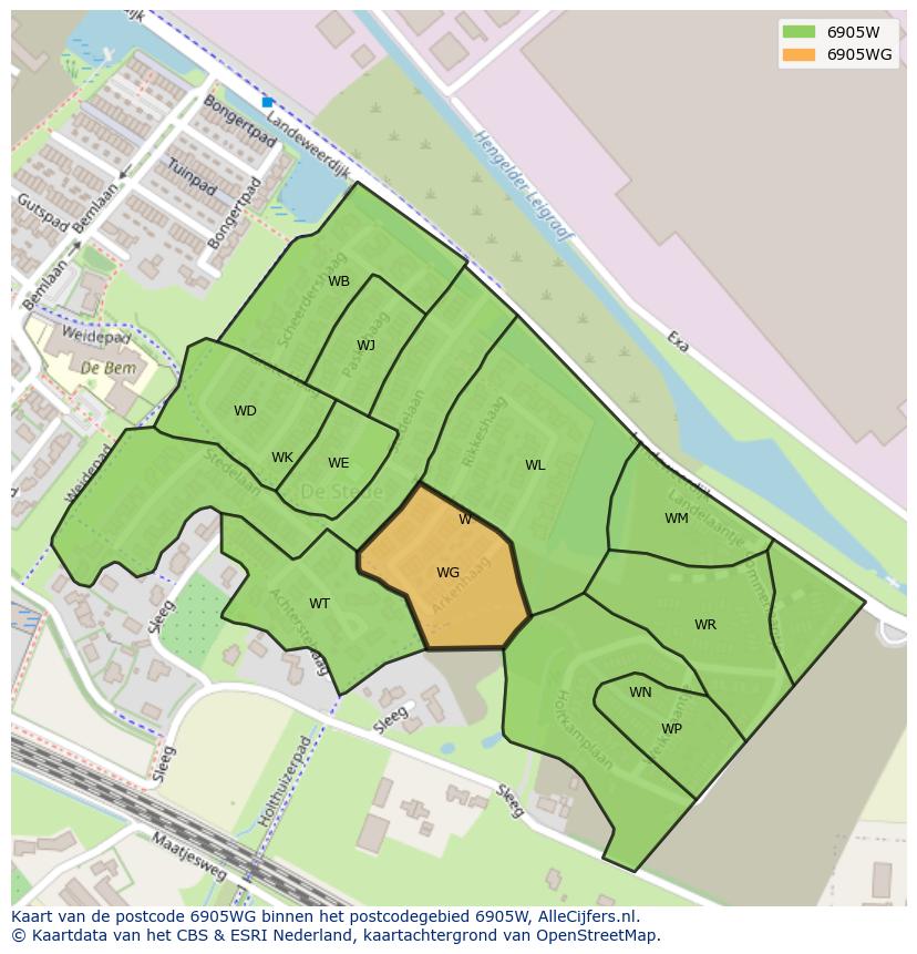 Afbeelding van het postcodegebied 6905 WG op de kaart.