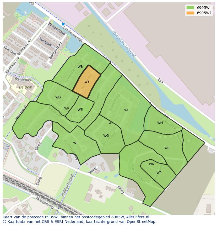 Afbeelding van het postcodegebied 6905 WJ op de kaart.