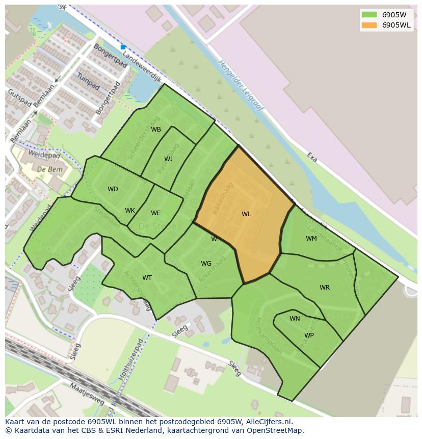 Afbeelding van het postcodegebied 6905 WL op de kaart.