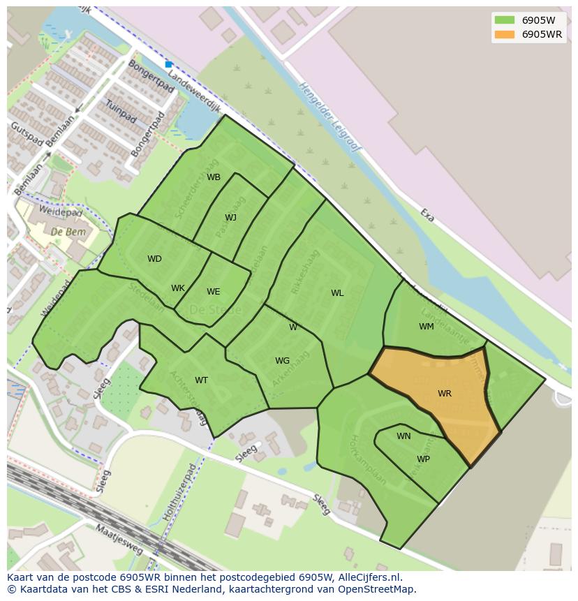 Afbeelding van het postcodegebied 6905 WR op de kaart.