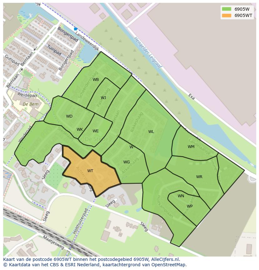 Afbeelding van het postcodegebied 6905 WT op de kaart.