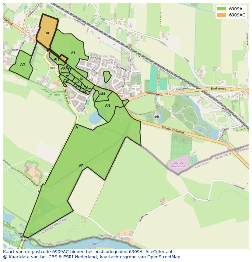 Afbeelding van het postcodegebied 6909 AC op de kaart.