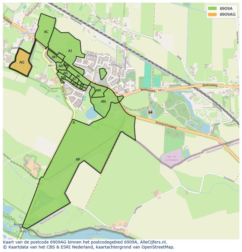 Afbeelding van het postcodegebied 6909 AG op de kaart.