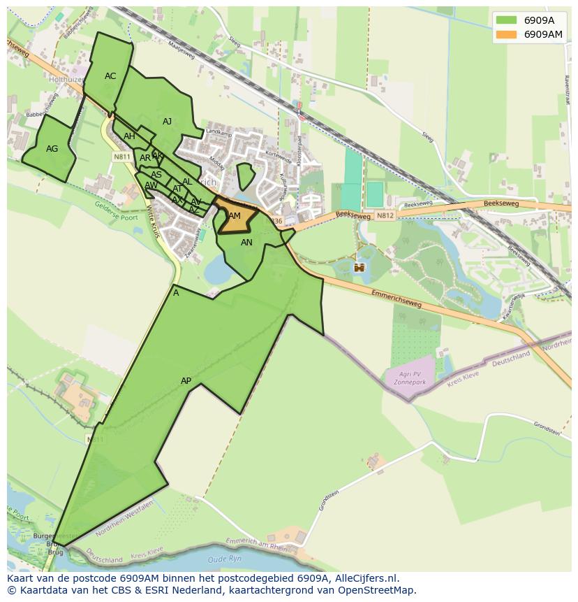 Afbeelding van het postcodegebied 6909 AM op de kaart.