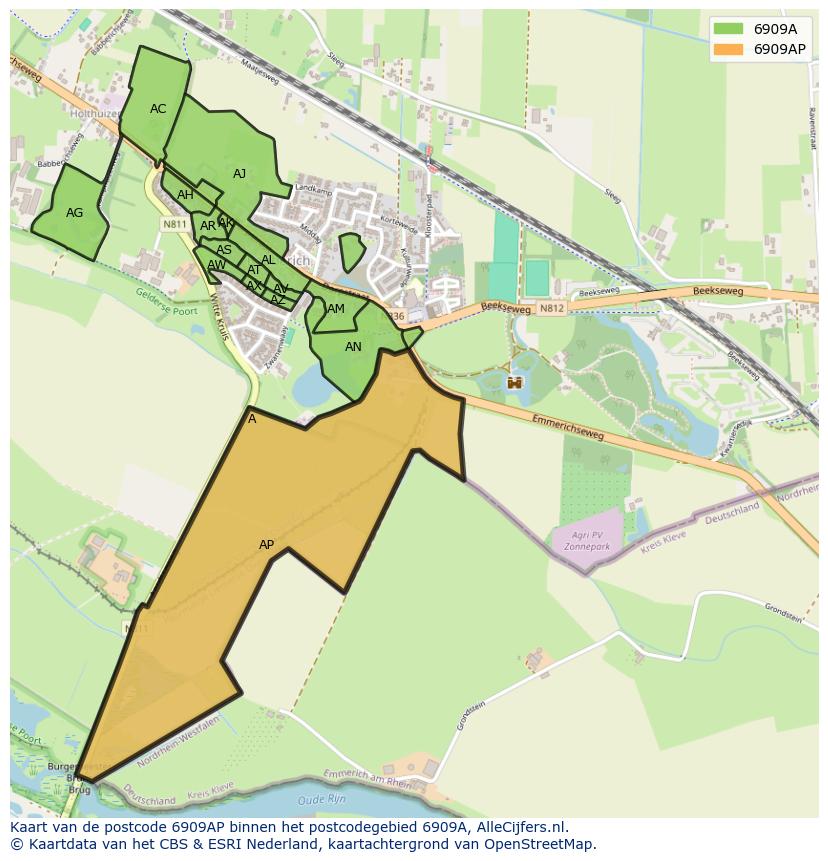 Afbeelding van het postcodegebied 6909 AP op de kaart.