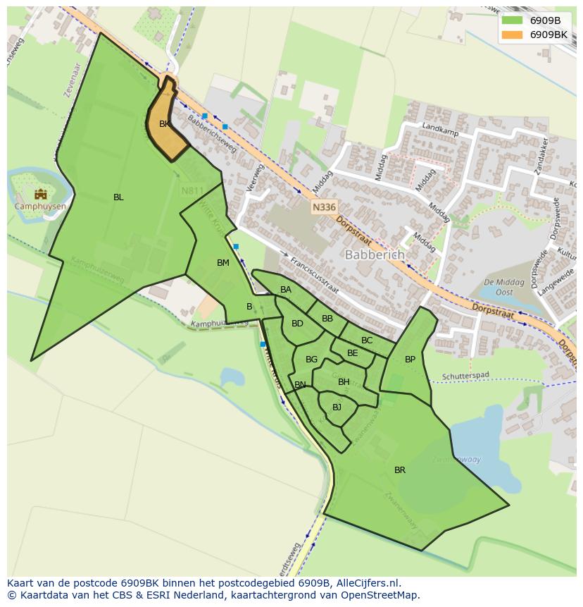 Afbeelding van het postcodegebied 6909 BK op de kaart.