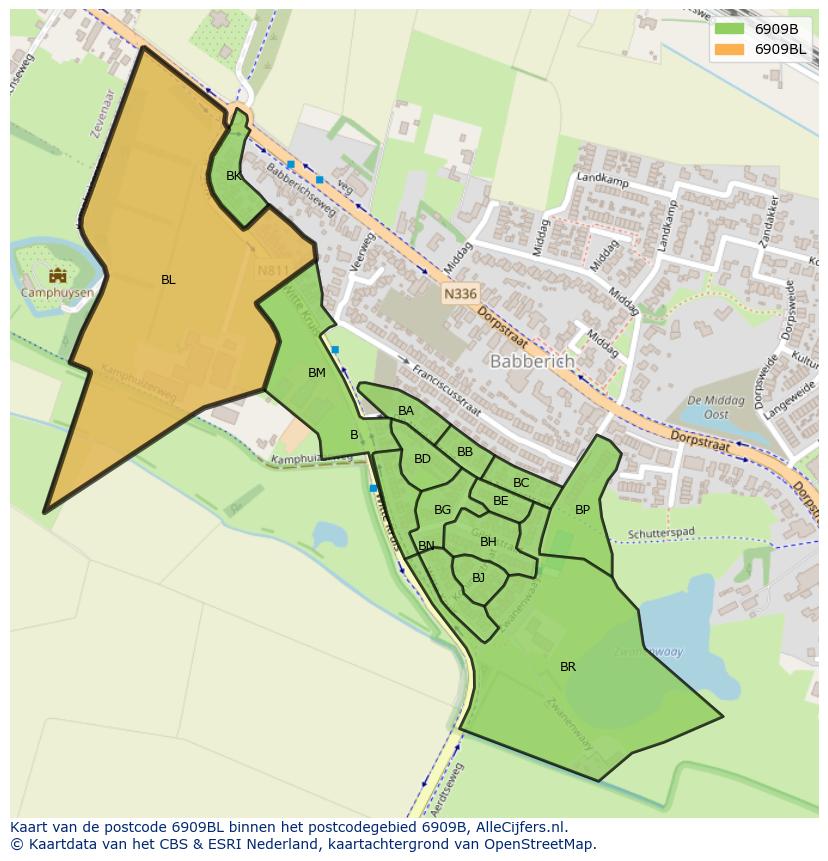 Afbeelding van het postcodegebied 6909 BL op de kaart.