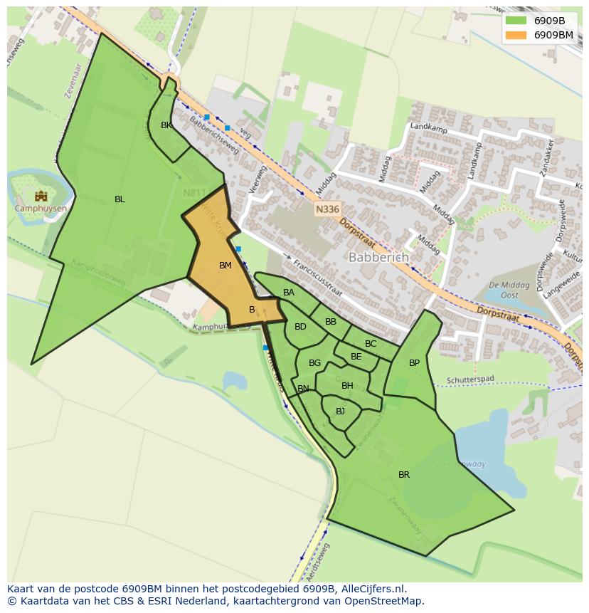 Afbeelding van het postcodegebied 6909 BM op de kaart.