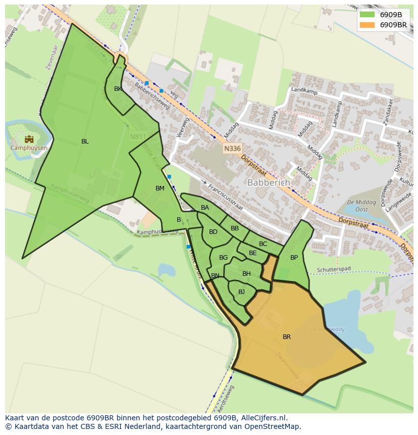 Afbeelding van het postcodegebied 6909 BR op de kaart.