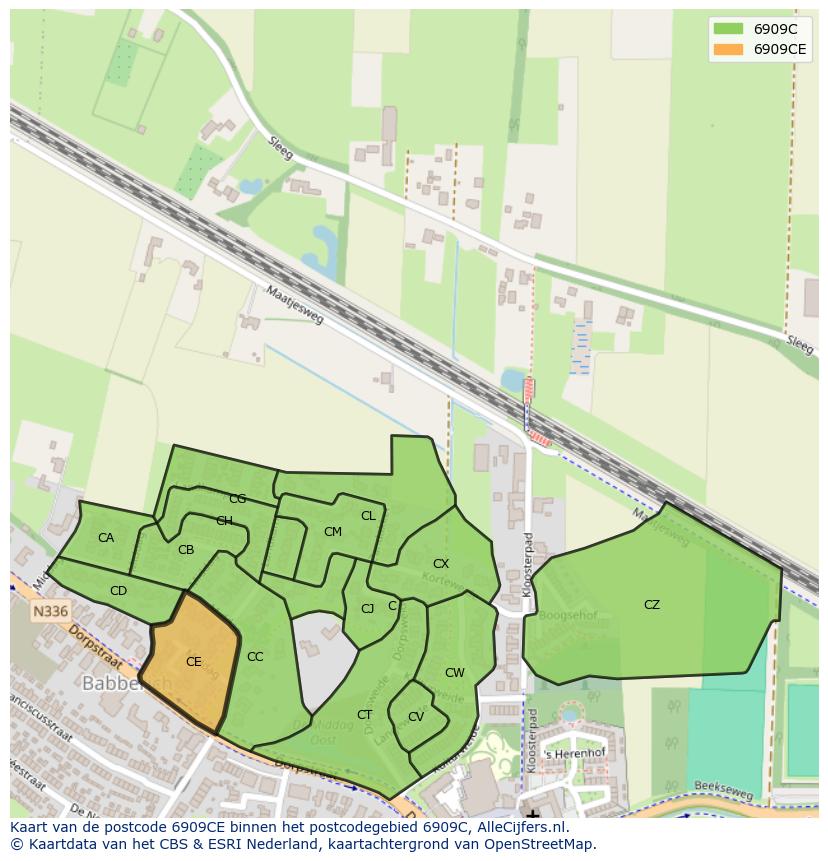 Afbeelding van het postcodegebied 6909 CE op de kaart.