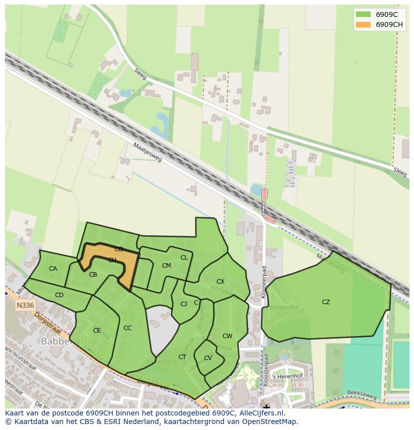 Afbeelding van het postcodegebied 6909 CH op de kaart.