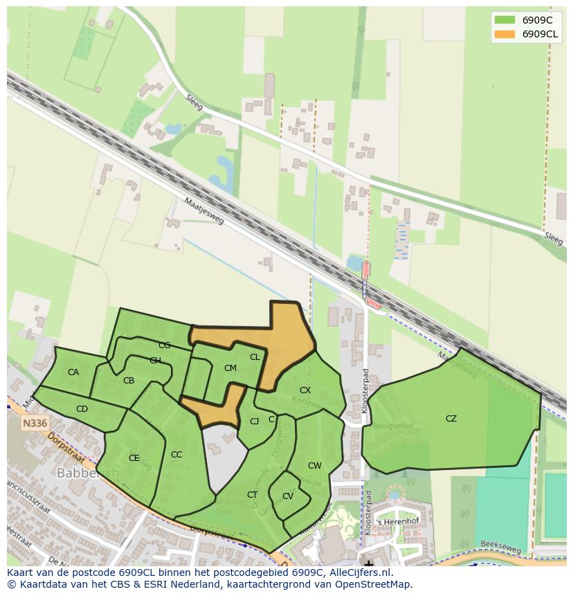 Afbeelding van het postcodegebied 6909 CL op de kaart.