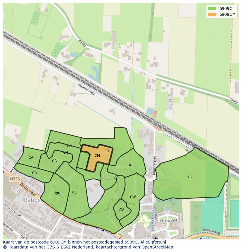Afbeelding van het postcodegebied 6909 CM op de kaart.