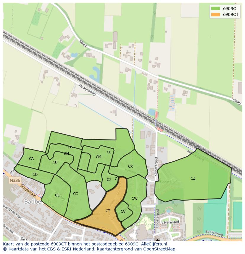 Afbeelding van het postcodegebied 6909 CT op de kaart.