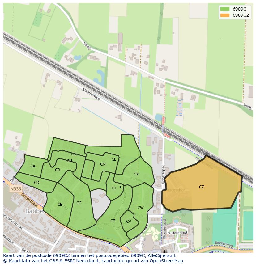 Afbeelding van het postcodegebied 6909 CZ op de kaart.