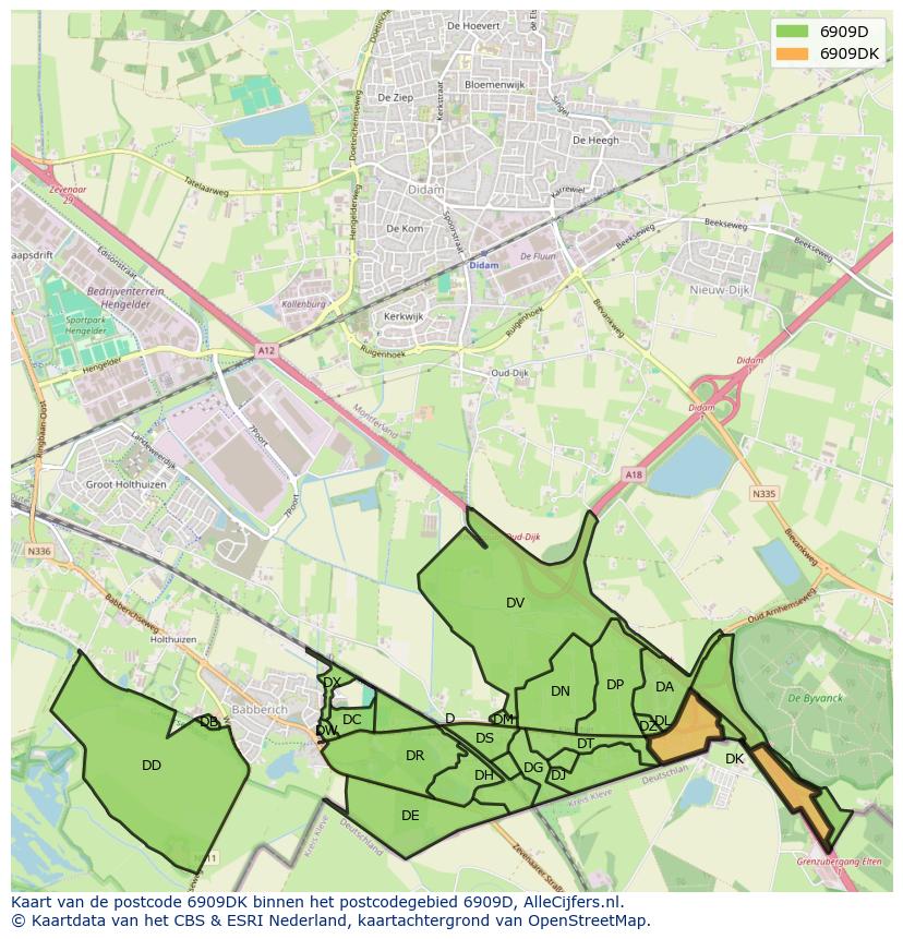 Afbeelding van het postcodegebied 6909 DK op de kaart.