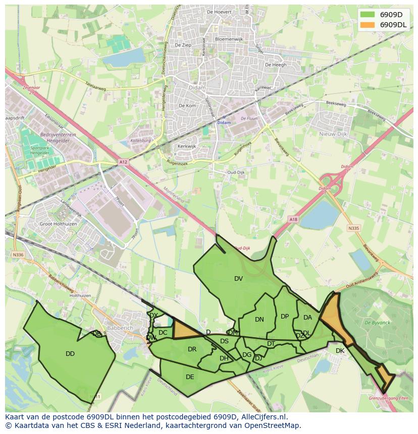 Afbeelding van het postcodegebied 6909 DL op de kaart.