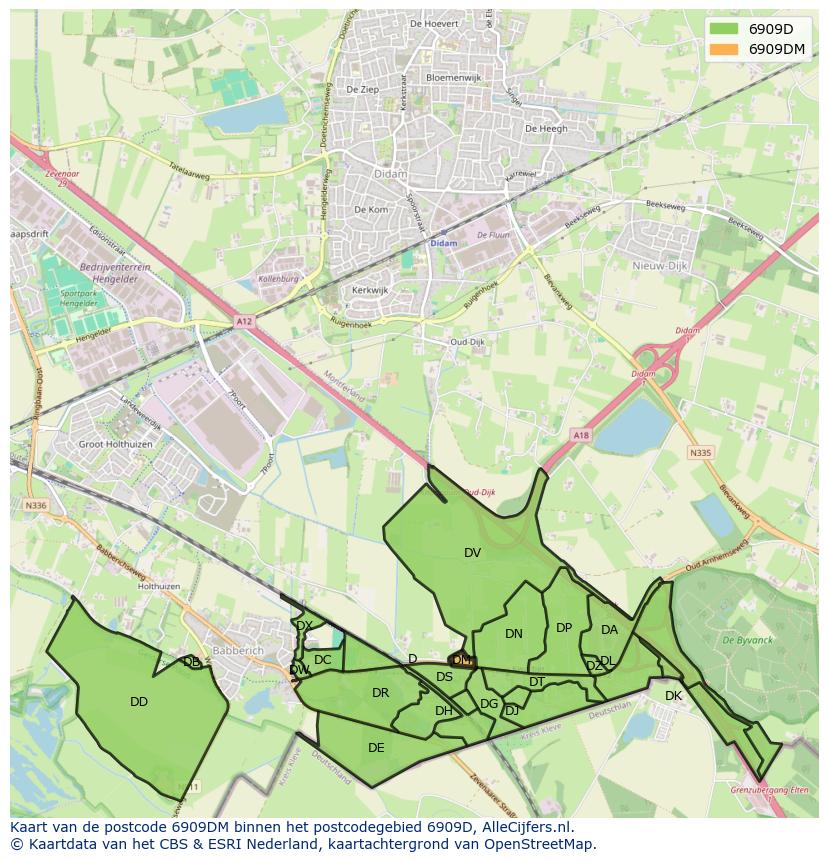Afbeelding van het postcodegebied 6909 DM op de kaart.