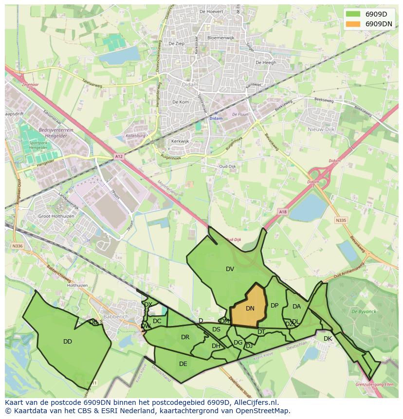 Afbeelding van het postcodegebied 6909 DN op de kaart.