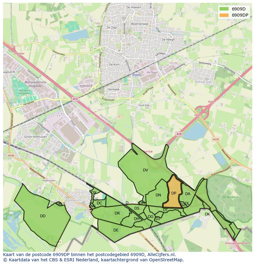 Afbeelding van het postcodegebied 6909 DP op de kaart.